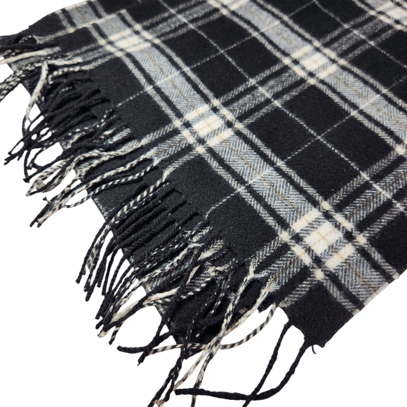 Modern Expressions Black White Tartan Plaid Scarf Fringe Unisex Men's Women's - Picture 2 of 7